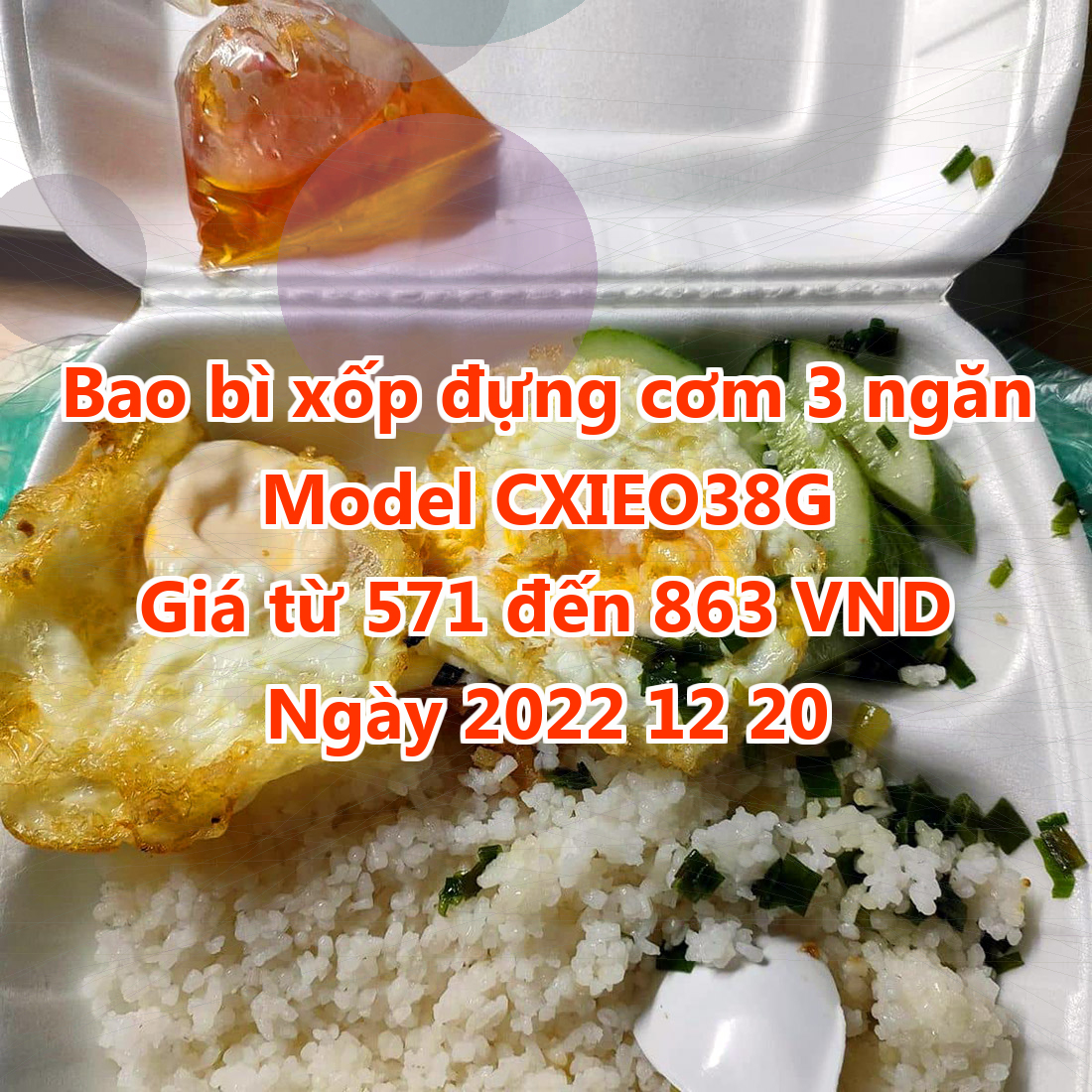 Bao bì xốp đựng cơm 3 ngăn - Model CXIEO38G - Giá 571 VND