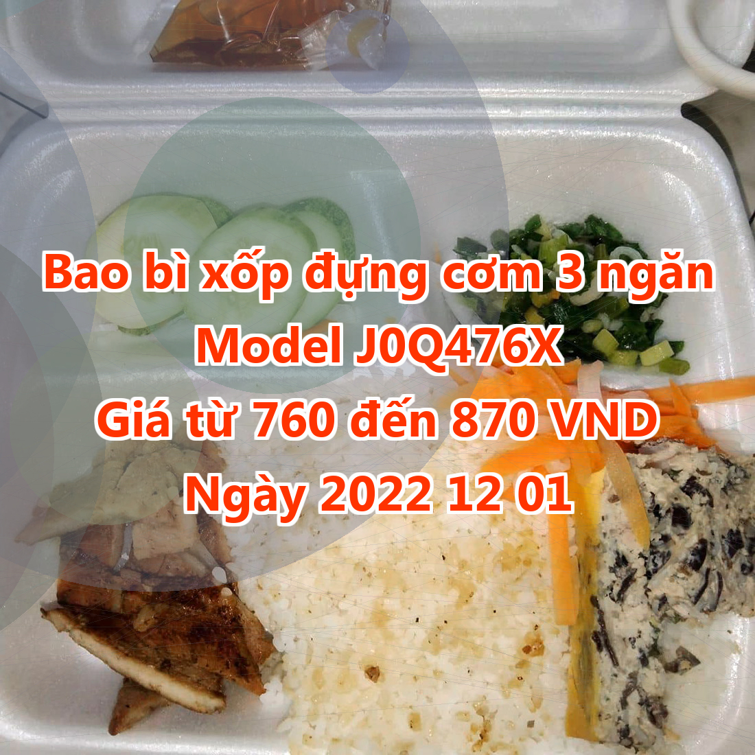 Bao bì xốp đựng cơm 3 ngăn - Model J0Q476X - Giá 760 đồng