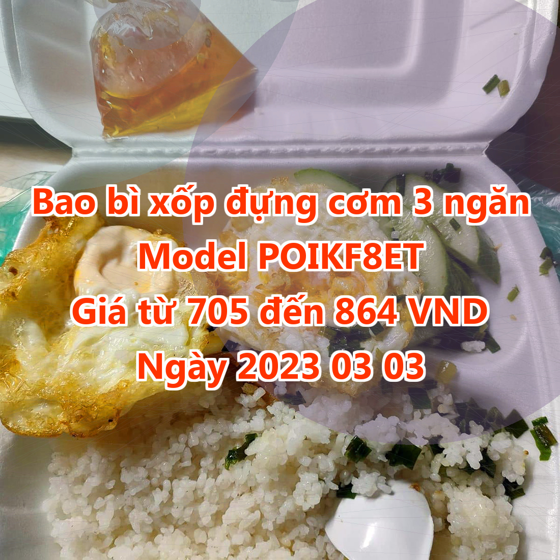 Bao bì xốp đựng cơm 3 ngăn - Model POIKF8ET