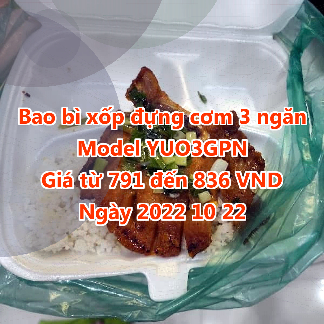 Bao bì xốp đựng cơm 3 ngăn - Model YUO3GPN