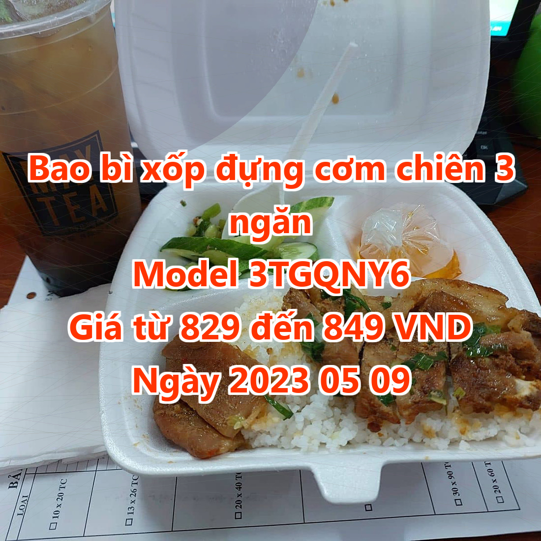 Bao bì xốp đựng cơm chiên 3 ngăn - Model 3TGQNY6