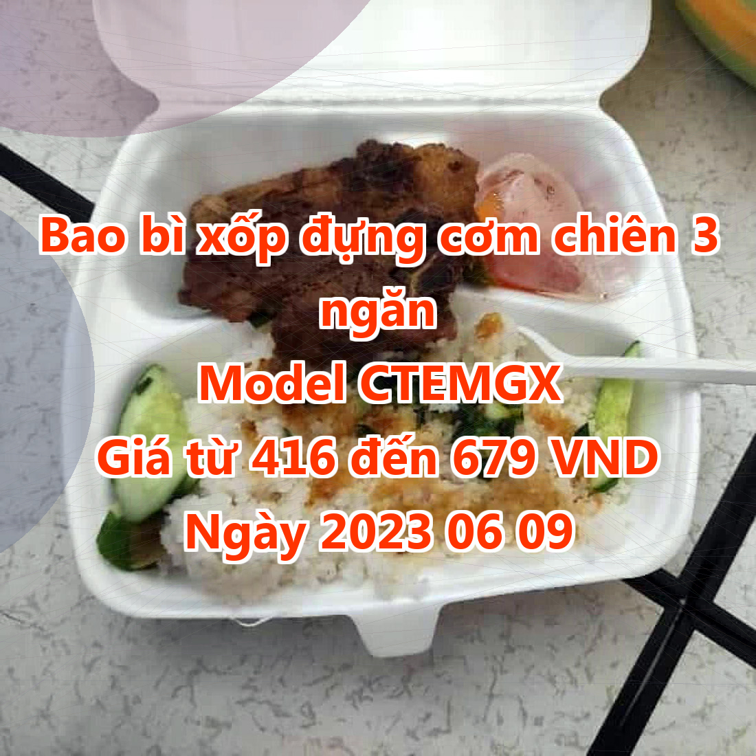 Bao bì xốp đựng cơm chiên 3 ngăn - Model CTEMGX