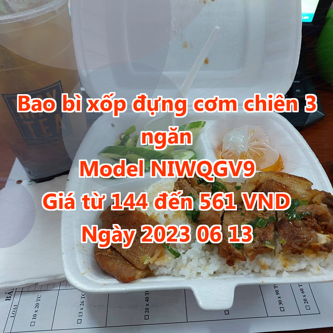 Bao bì xốp đựng cơm chiên 3 ngăn - Model NIWQGV9 - Màu Red