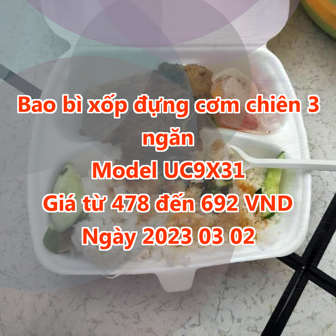 Bao bì xốp đựng cơm chiên 3 ngăn - Model UC9X31 - Màu Rosy Brown