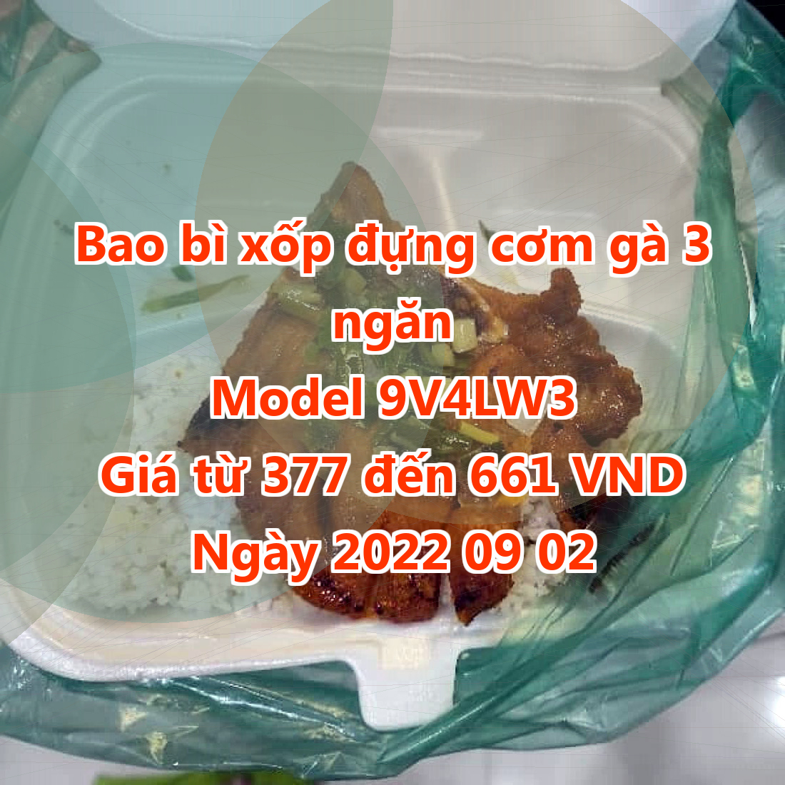 Bao bì xốp đựng cơm gà 3 ngăn - Model 9V4LW3