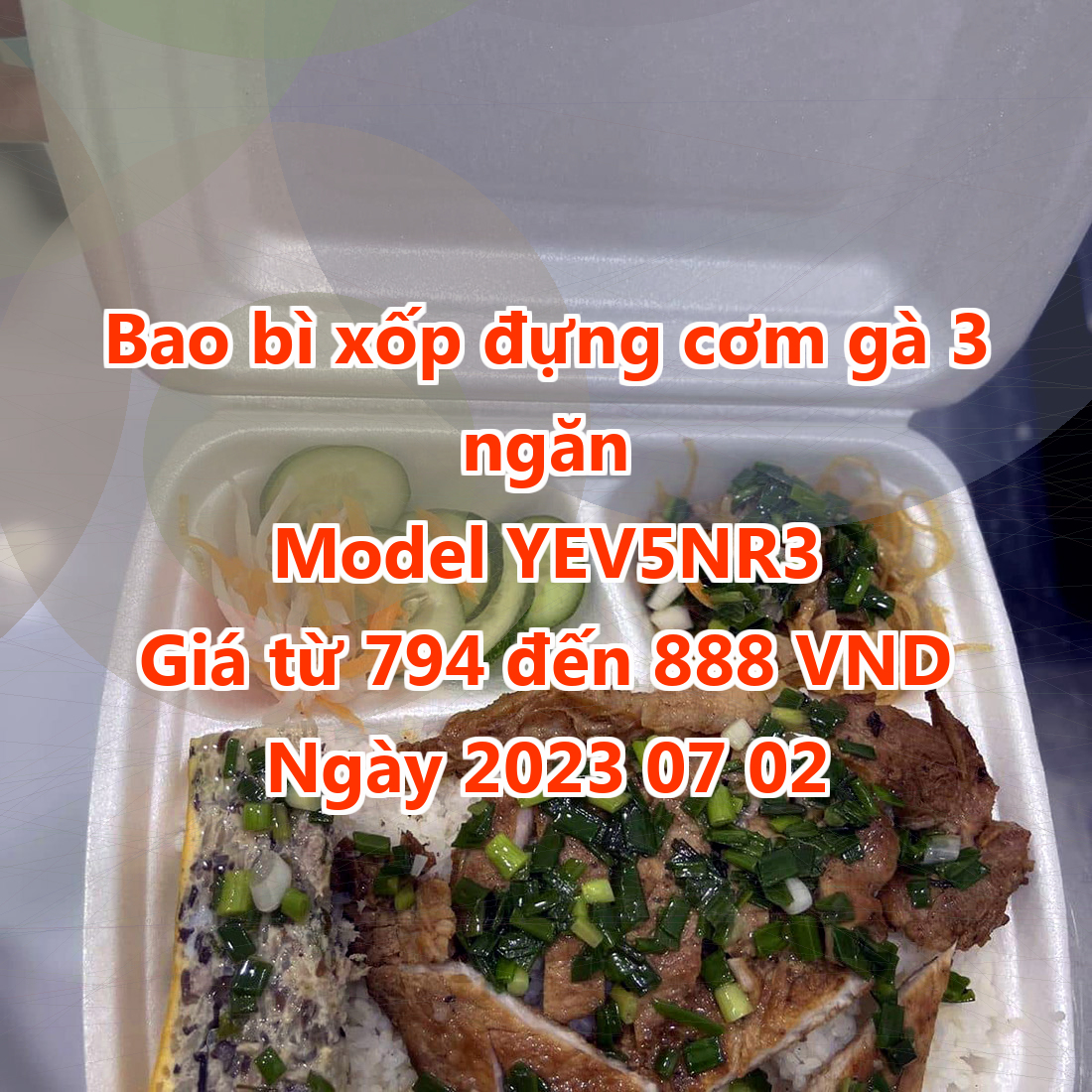 Bao bì xốp đựng cơm gà 3 ngăn - Model YEV5NR3