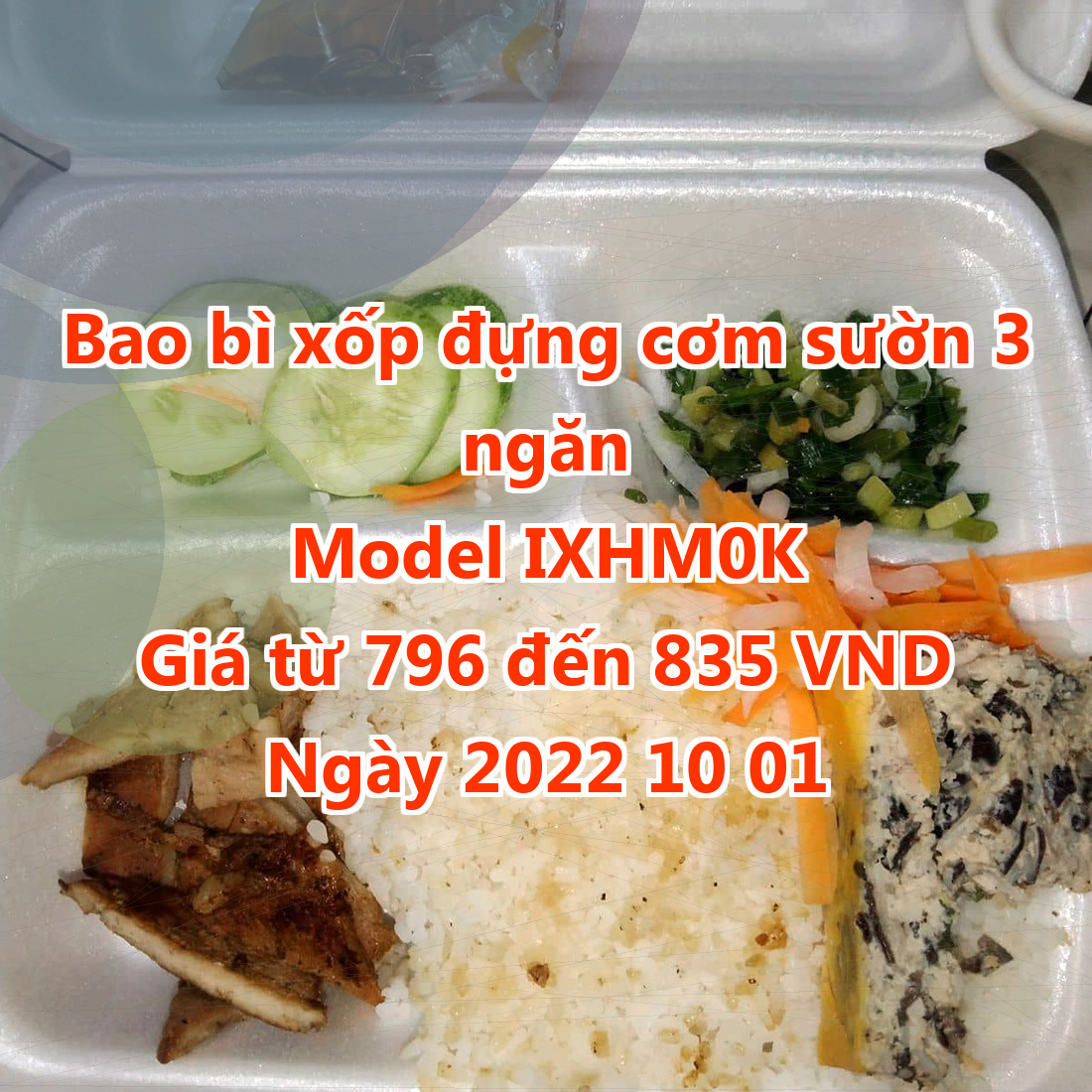 Bao bì xốp đựng cơm sườn 3 ngăn - Model IXHM0K - Giá 796 VND