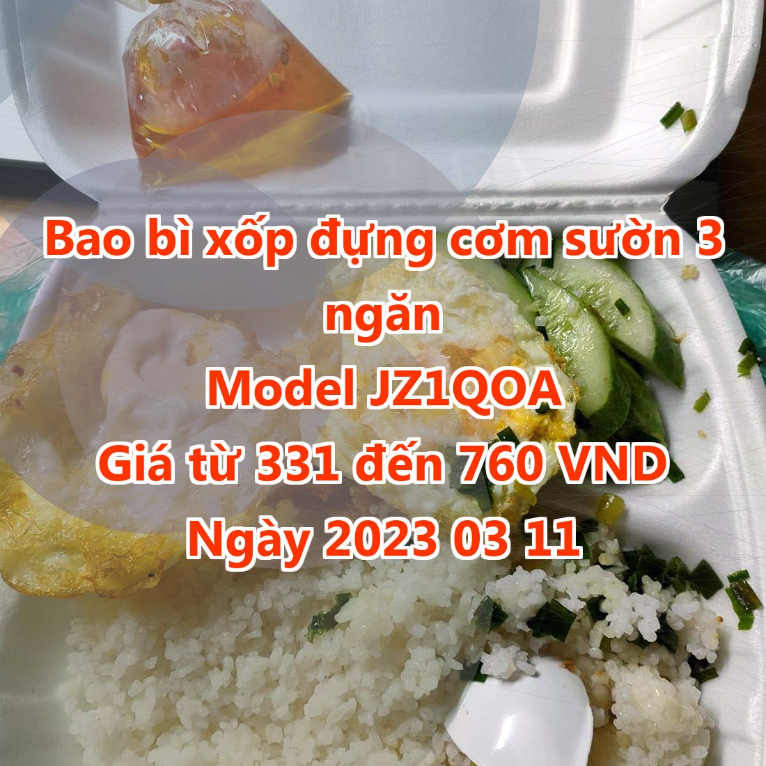 Bao bì xốp đựng cơm sườn 3 ngăn - Model JZ1QOA