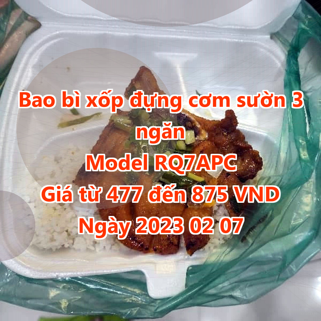 Bao bì xốp đựng cơm sườn 3 ngăn - Model RQ7APC - Giá 477 đồng