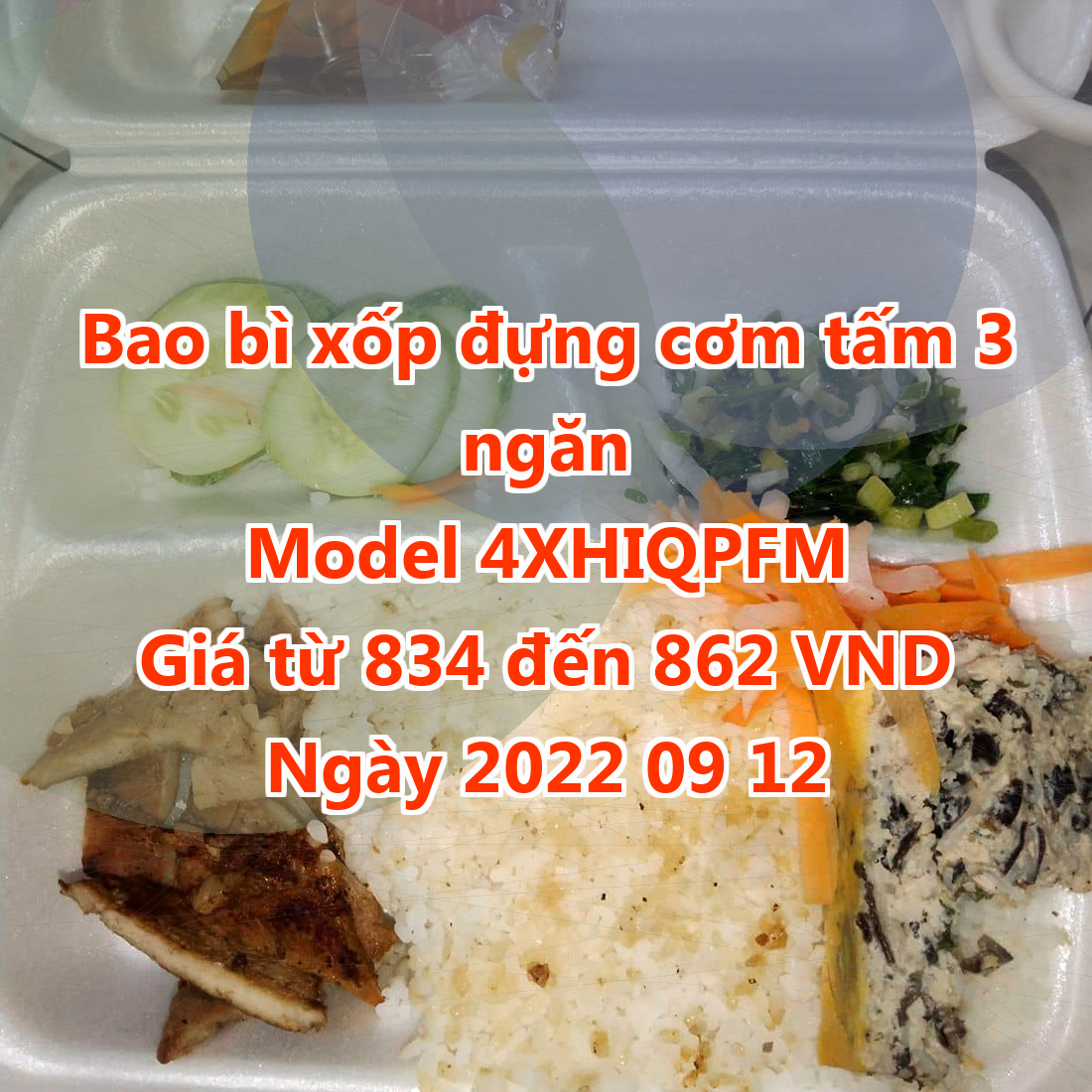 Bao bì xốp đựng cơm tấm 3 ngăn - Model 4XHIQPFM - Giá 834 VND