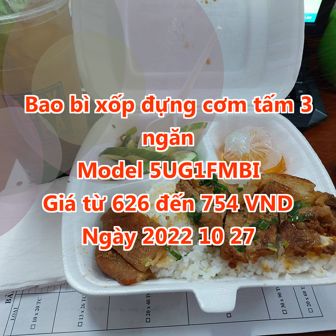 Bao bì xốp đựng cơm tấm 3 ngăn - Model 5UG1FMBI - Màu Medium Spring Green