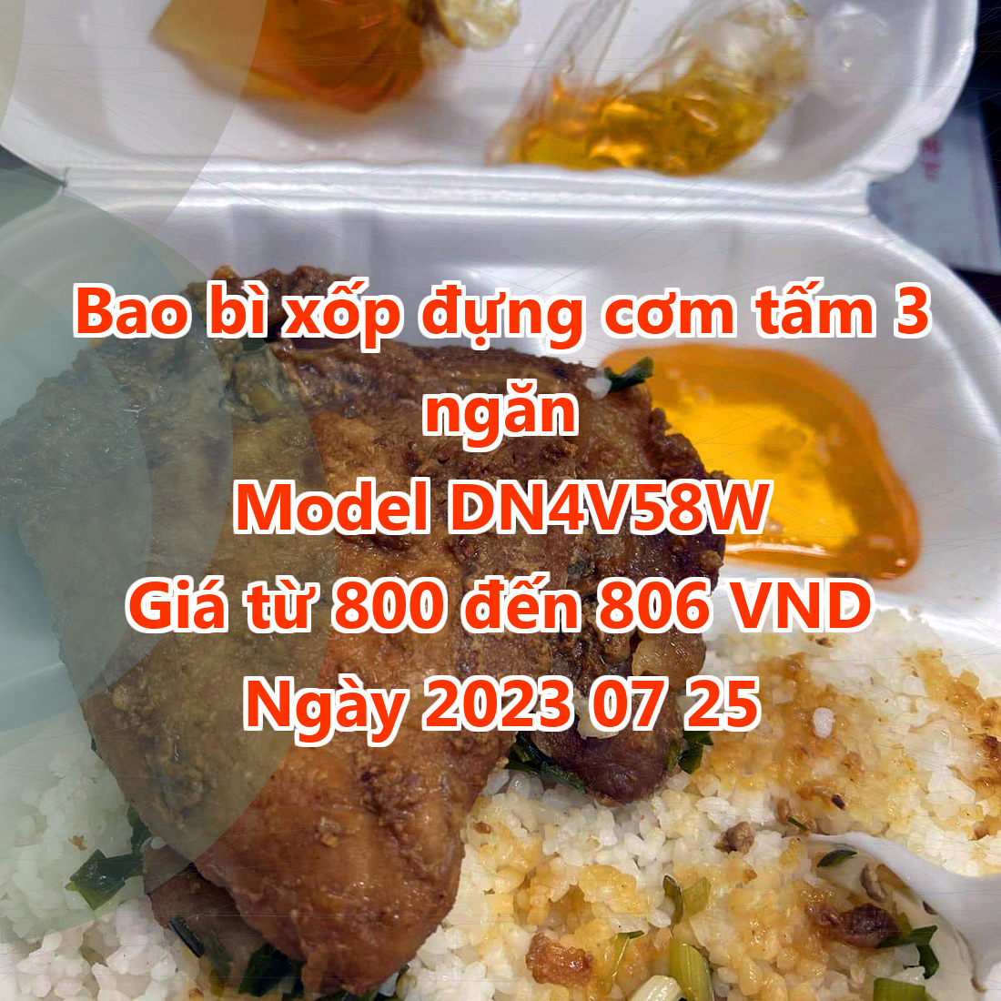 Bao bì xốp đựng cơm tấm 3 ngăn - Model DN4V58W