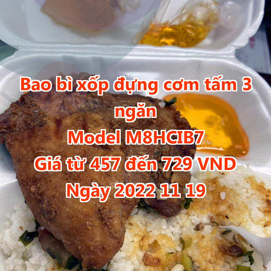 Bao bì xốp đựng cơm tấm 3 ngăn - Model M8HCIB7