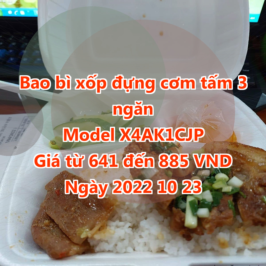 Bao bì xốp đựng cơm tấm 3 ngăn - Model X4AK1CJP - Giá 641 đồng