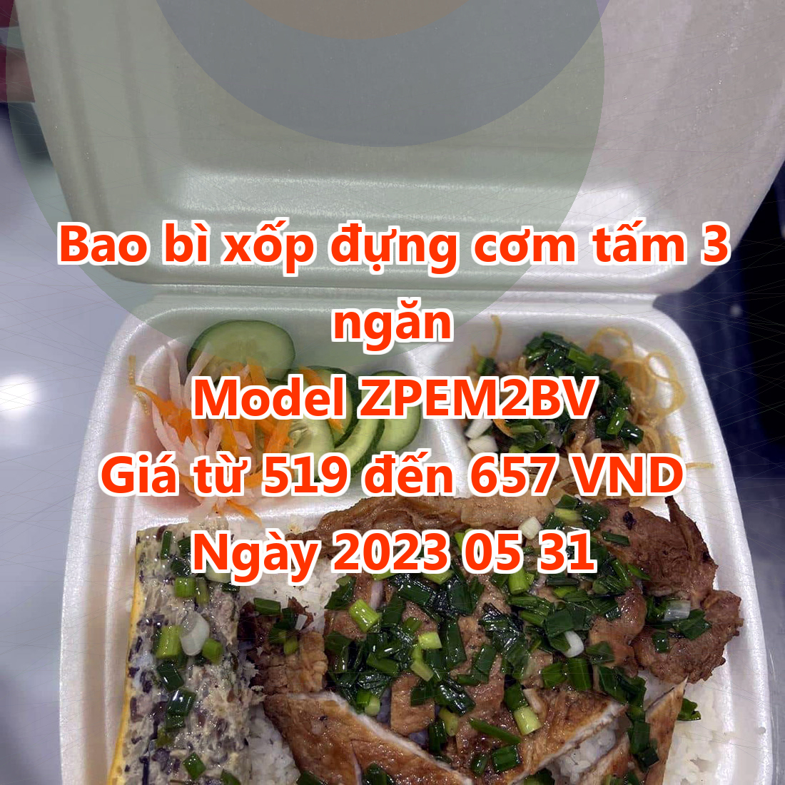 Bao bì xốp đựng cơm tấm 3 ngăn - Model ZPEM2BV