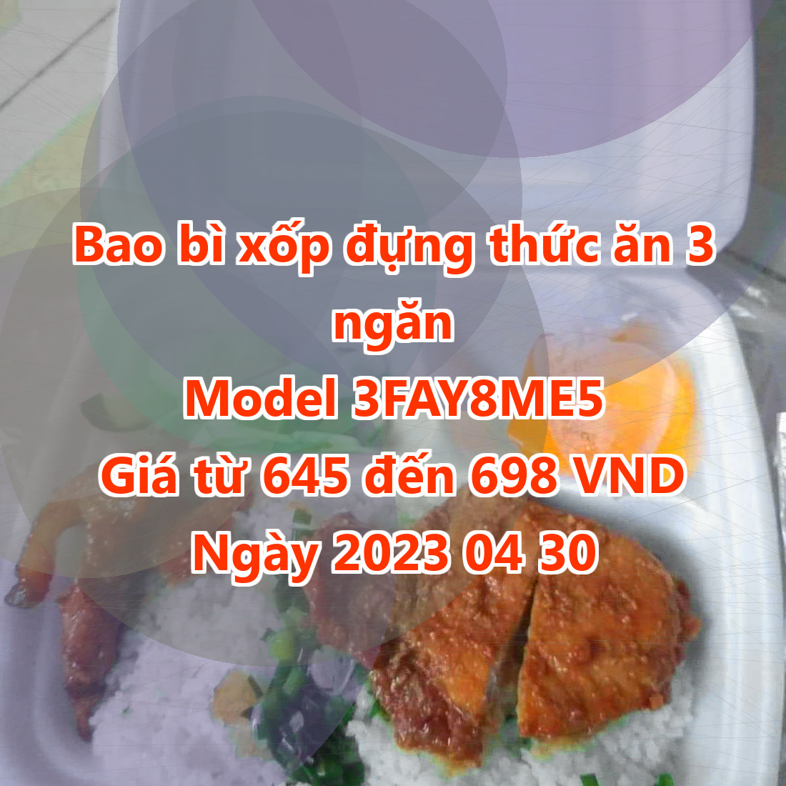 Bao bì xốp đựng thức ăn 3 ngăn - Model 3FAY8ME5