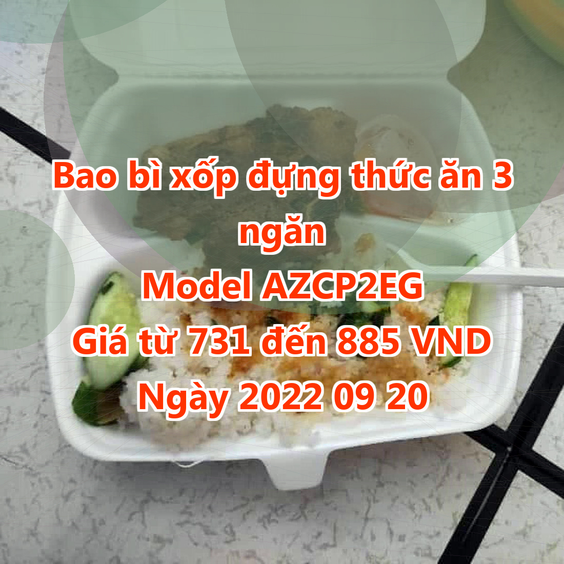 Bao bì xốp đựng thức ăn 3 ngăn - Model AZCP2EG