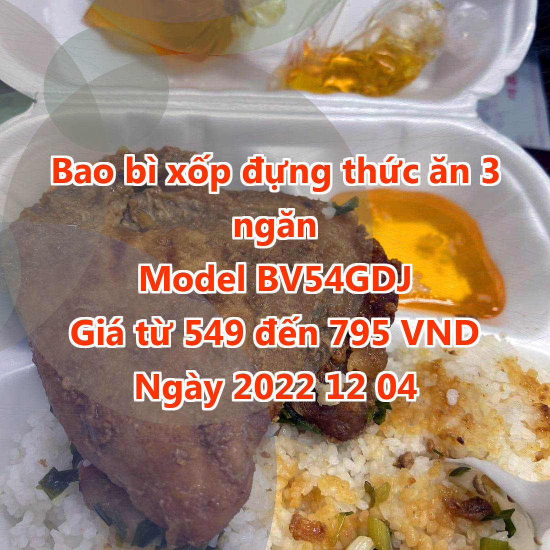 Bao bì xốp đựng thức ăn 3 ngăn - Model BV54GDJ