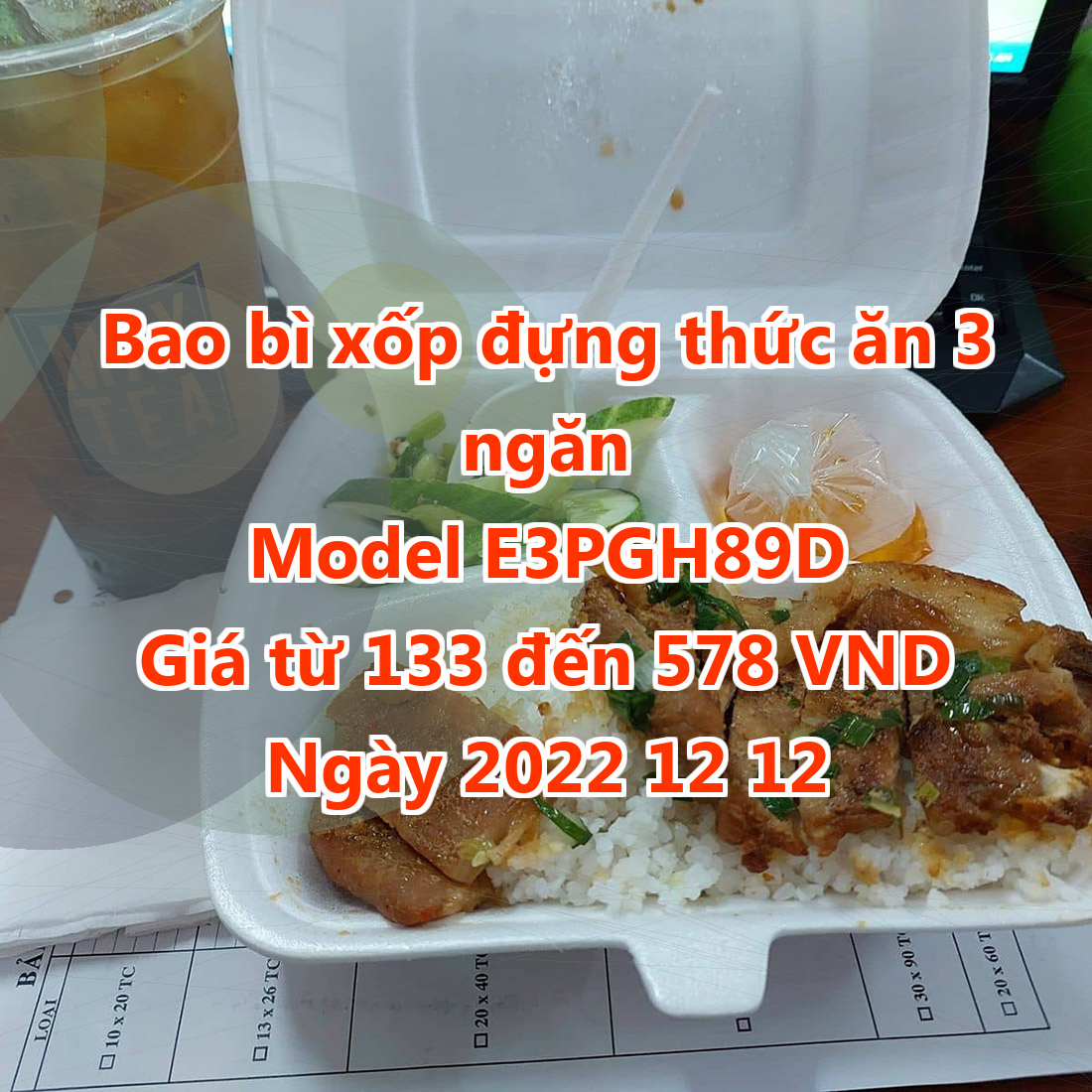 Bao bì xốp đựng thức ăn 3 ngăn - Model E3PGH89D