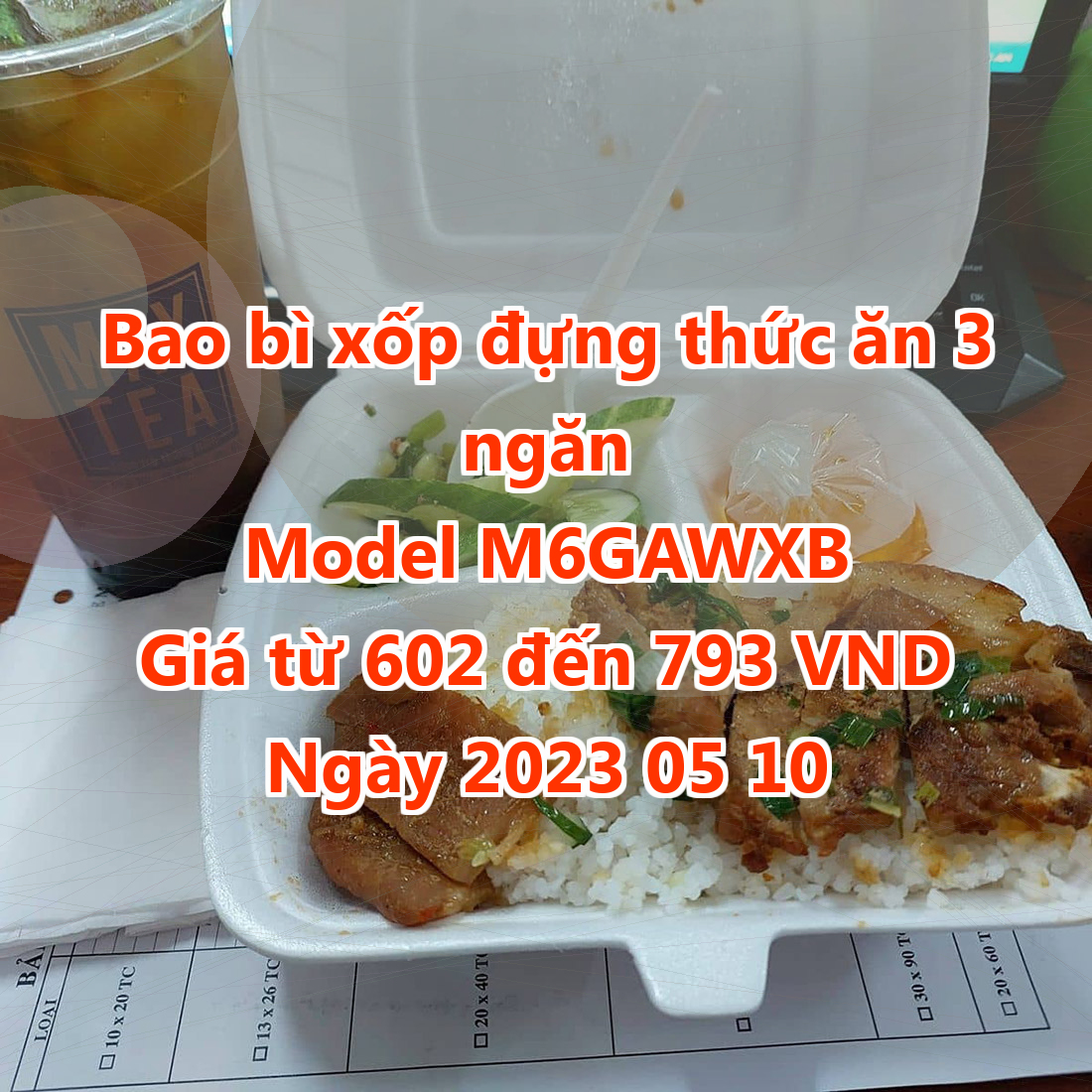 Bao bì xốp đựng thức ăn 3 ngăn - Model M6GAWXB