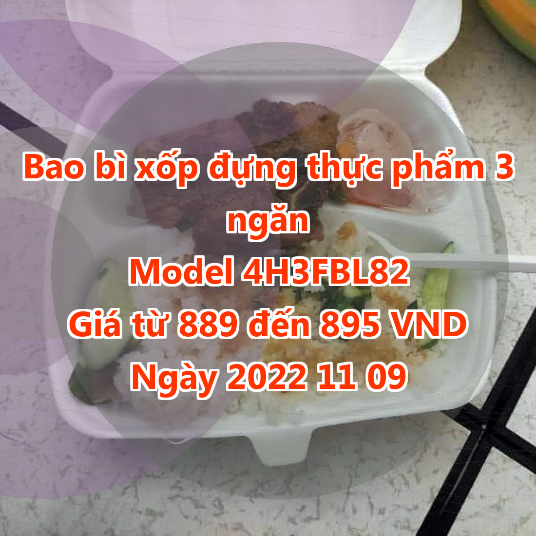 Bao bì xốp đựng thực phẩm 3 ngăn - Model 4H3FBL82 - Màu Light Yellow