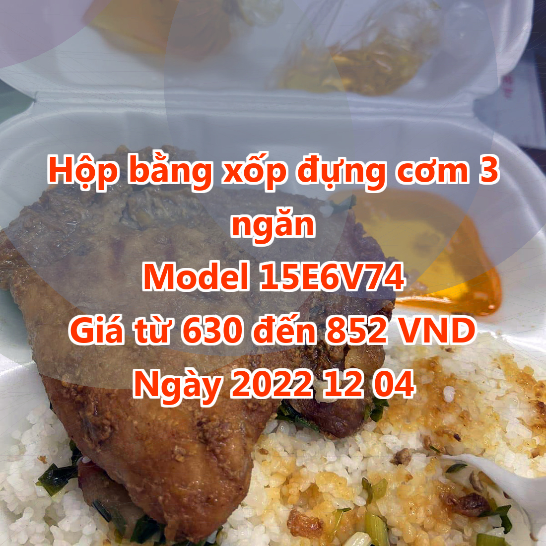 Hộp bằng xốp đựng cơm 3 ngăn - Model 15E6V74