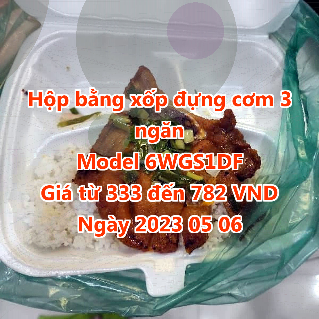 Hộp bằng xốp đựng cơm 3 ngăn - Model 6WGS1DF