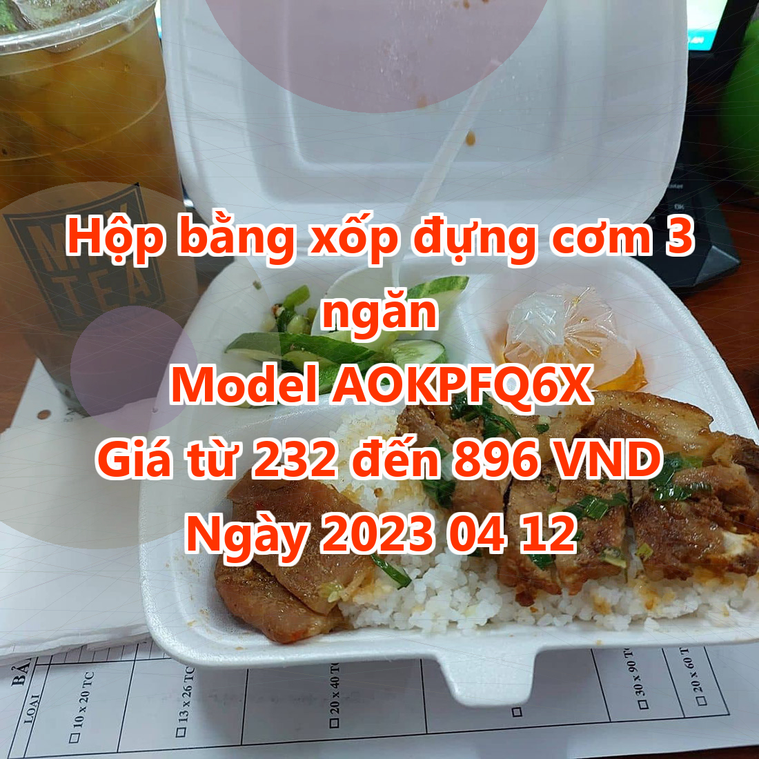 Hộp bằng xốp đựng cơm 3 ngăn - Model AOKPFQ6X