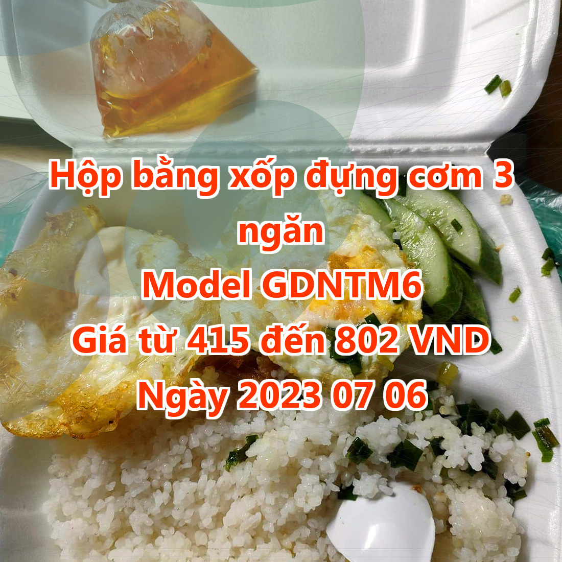 Hộp bằng xốp đựng cơm 3 ngăn - Model GDNTM6