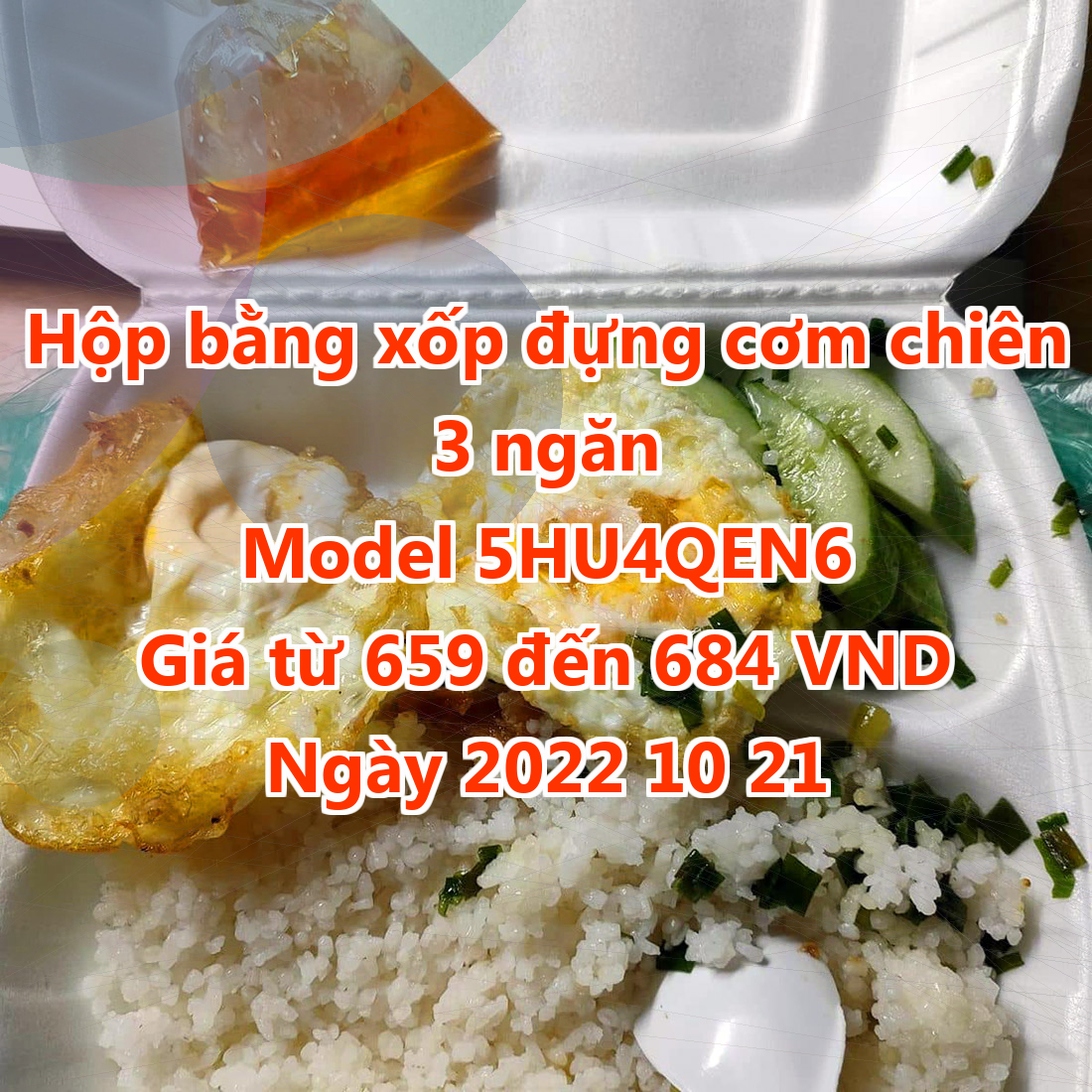 Hộp bằng xốp đựng cơm chiên 3 ngăn - Model 5HU4QEN6 - Màu Peach Puff