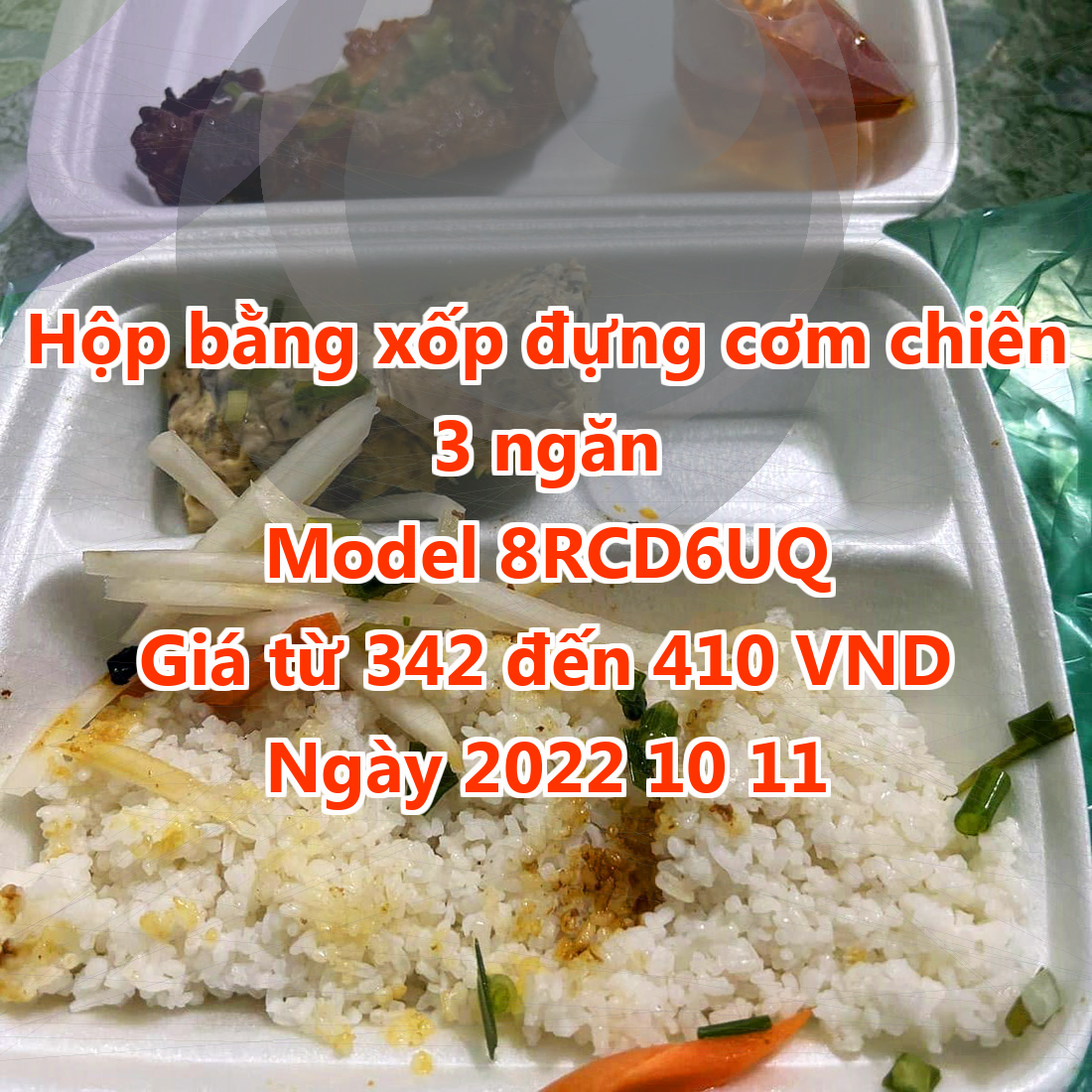 Hộp bằng xốp đựng cơm chiên 3 ngăn - Model 8RCD6UQ - Giá 342 đồng