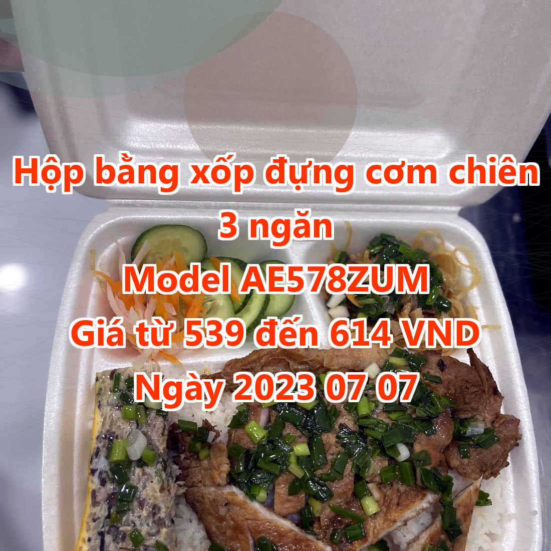 Hộp bằng xốp đựng cơm chiên 3 ngăn - Model AE578ZUM