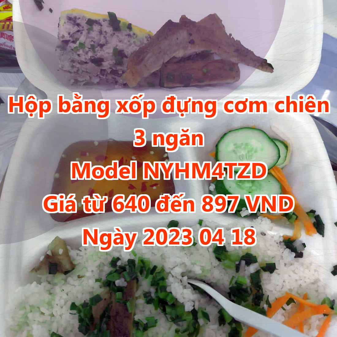 Hộp bằng xốp đựng cơm chiên 3 ngăn - Model NYHM4TZD