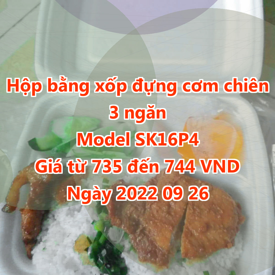 Hộp bằng xốp đựng cơm chiên 3 ngăn - Model SK16P4 - Giá 735 đồng