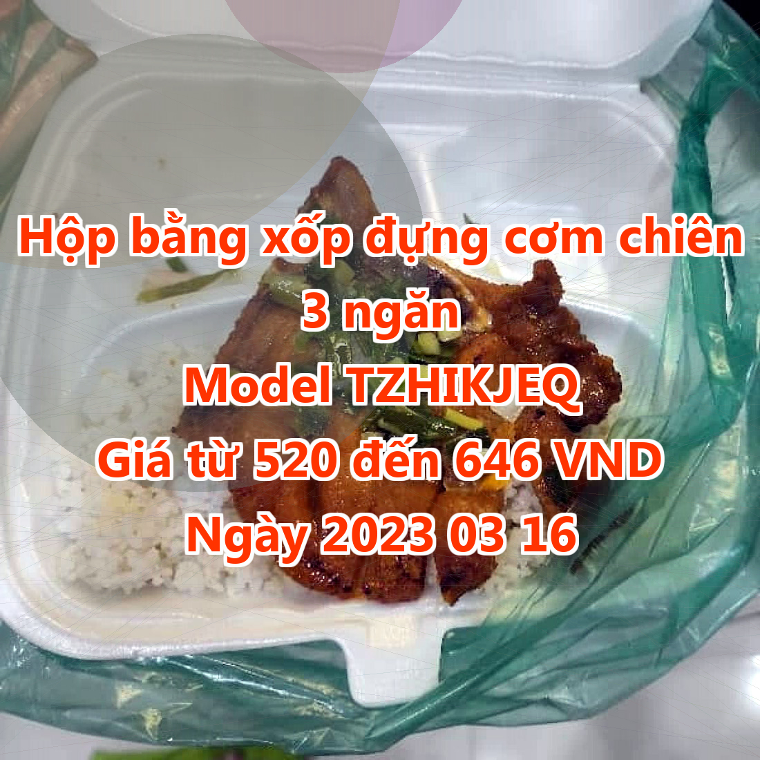 Hộp bằng xốp đựng cơm chiên 3 ngăn - Model TZHIKJEQ