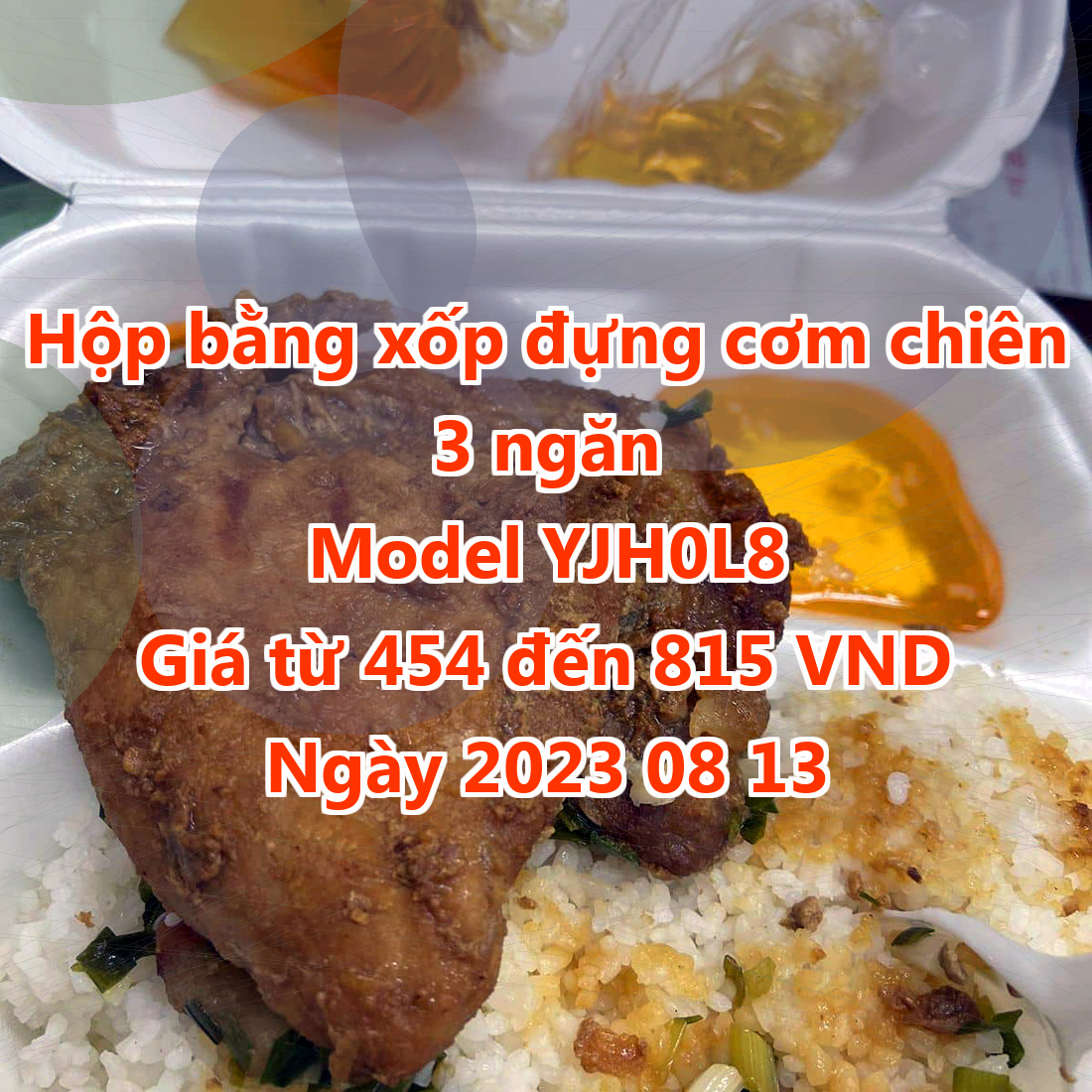 Hộp bằng xốp đựng cơm chiên 3 ngăn - Model YJH0L8 - Giá 454 VND