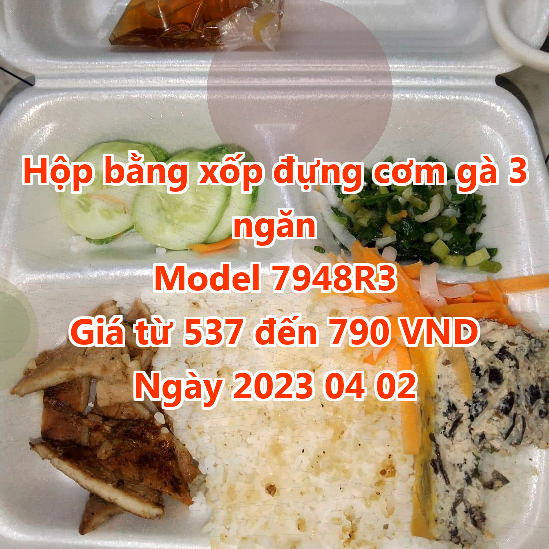 Hộp bằng xốp đựng cơm gà 3 ngăn - Model 7948R3