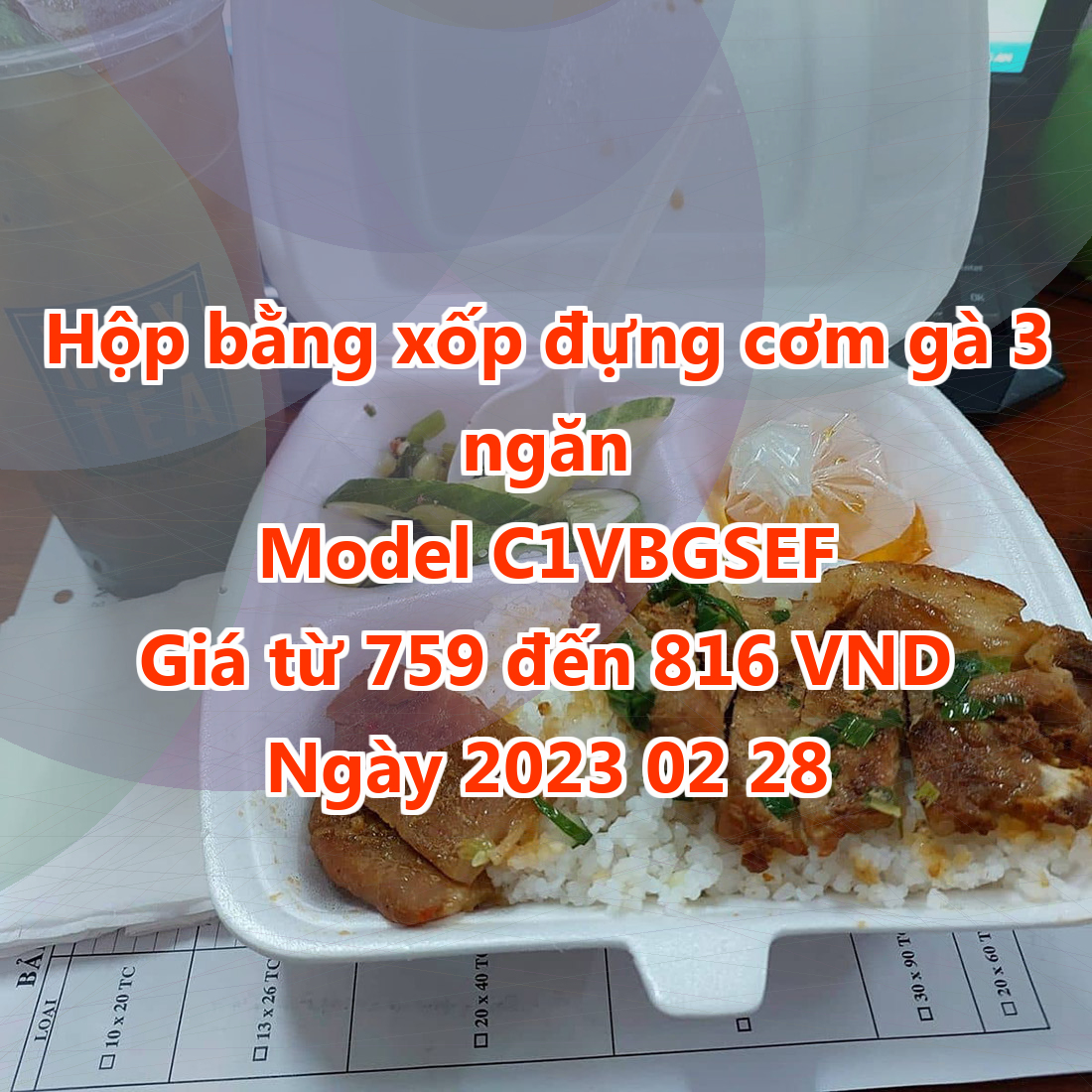 Hộp bằng xốp đựng cơm gà 3 ngăn - Model C1VBGSEF