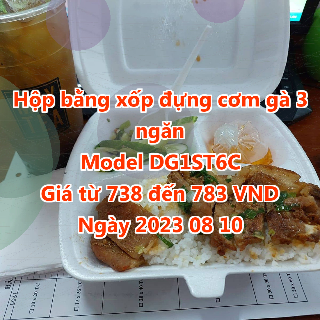 Hộp bằng xốp đựng cơm gà 3 ngăn - Model DG1ST6C