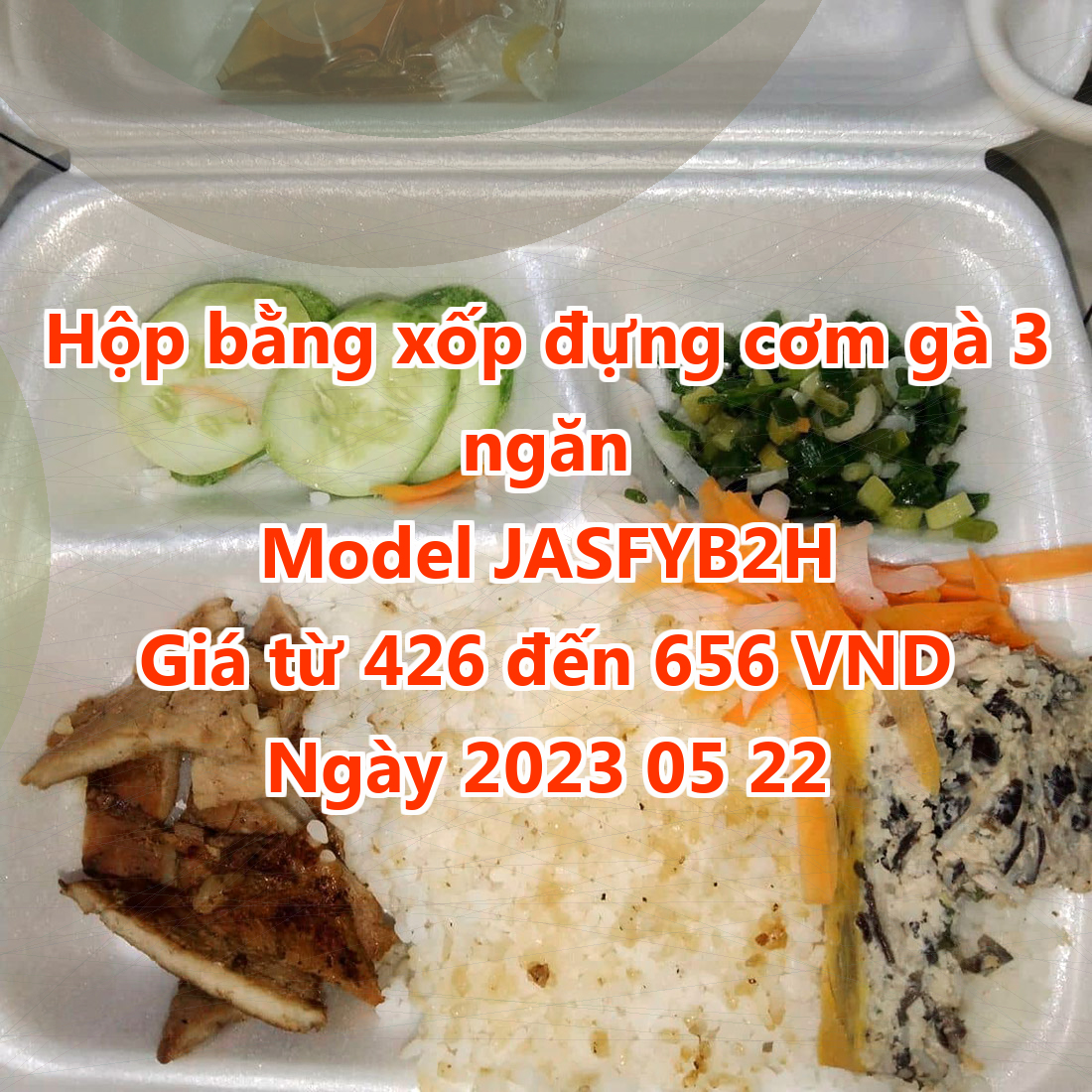 Hộp bằng xốp đựng cơm gà 3 ngăn - Model JASFYB2H - Giá 426 đồng