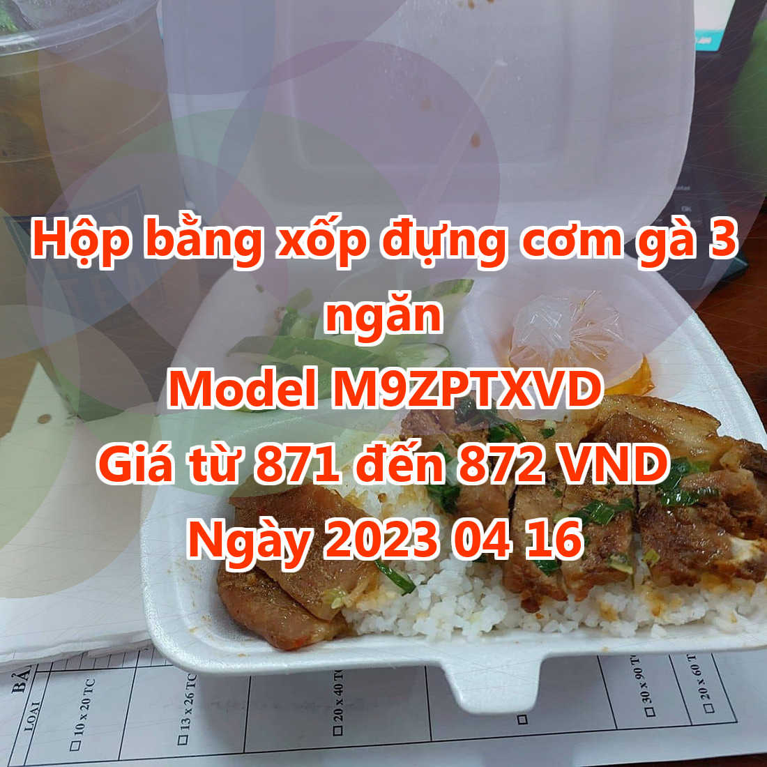 Hộp bằng xốp đựng cơm gà 3 ngăn - Model M9ZPTXVD