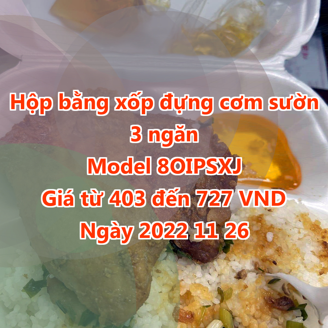 Hộp bằng xốp đựng cơm sườn 3 ngăn - Model 8OIPSXJ - Giá 403 đồng