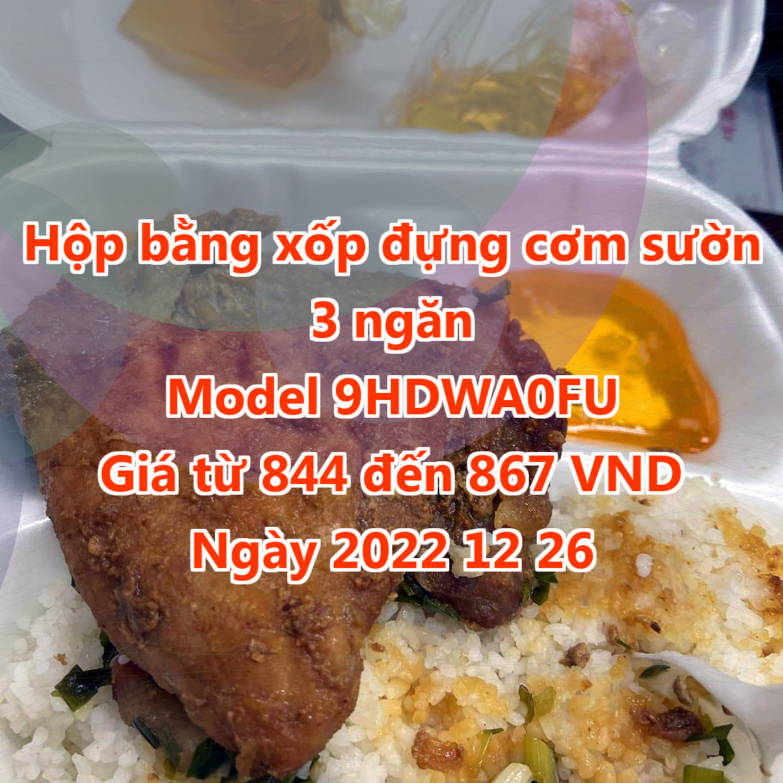 Hộp bằng xốp đựng cơm sườn 3 ngăn - Model 9HDWA0FU - Màu Magenta