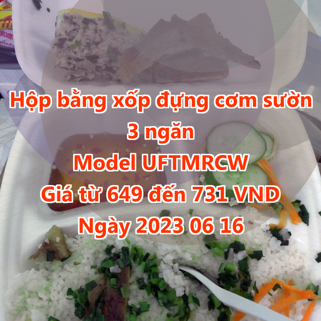 Hộp bằng xốp đựng cơm sườn 3 ngăn - Model UFTMRCW