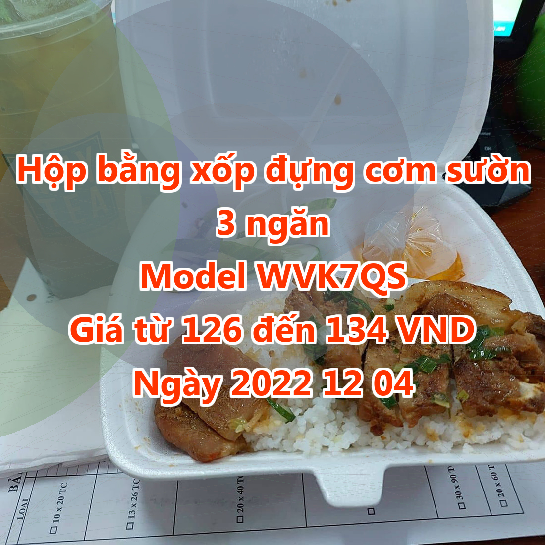 Hộp bằng xốp đựng cơm sườn 3 ngăn - Model WVK7QS - Màu Dark Slate Grey