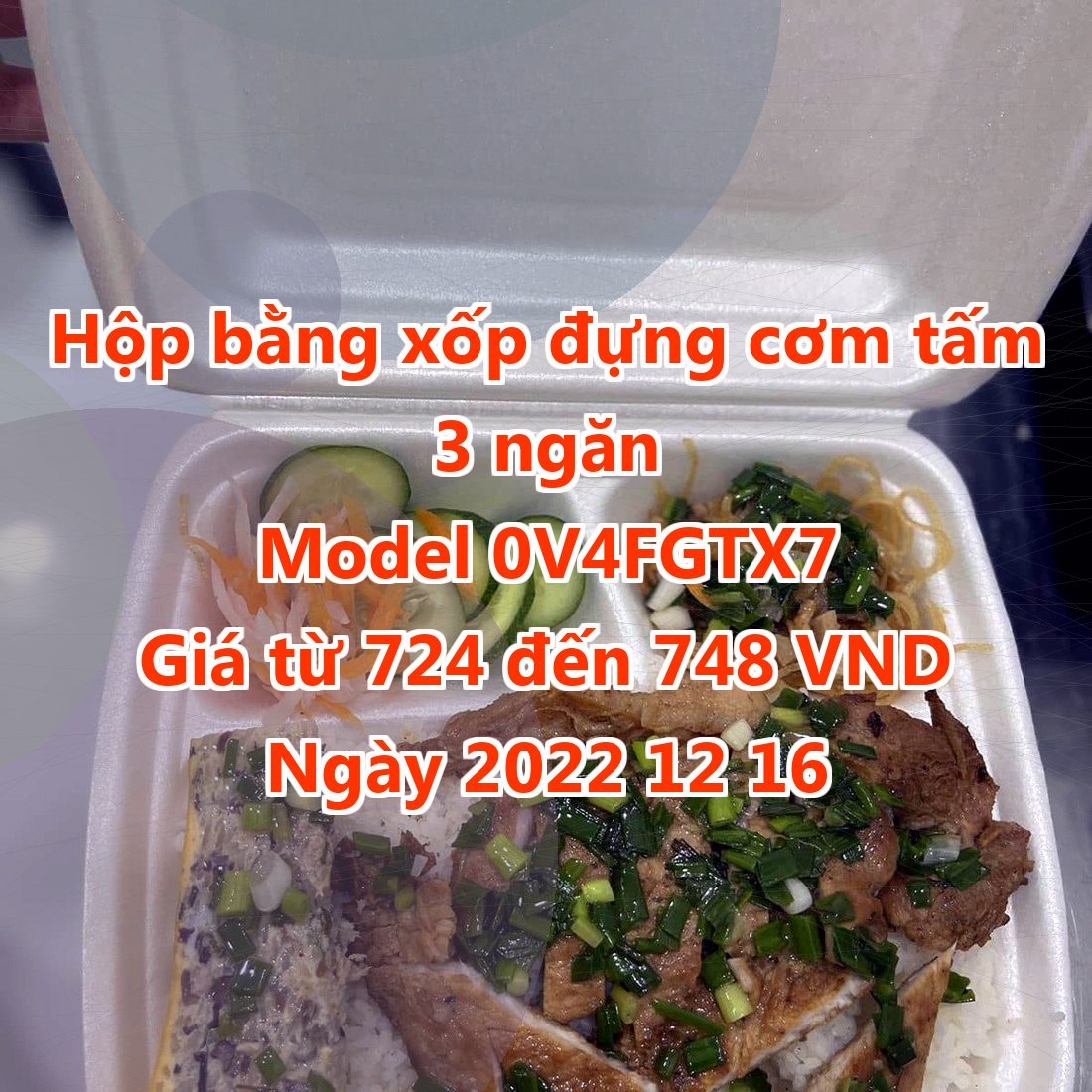 Hộp bằng xốp đựng cơm tấm 3 ngăn - Model 0V4FGTX7