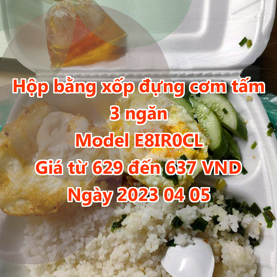 Hộp bằng xốp đựng cơm tấm 3 ngăn - Model E8IR0CL