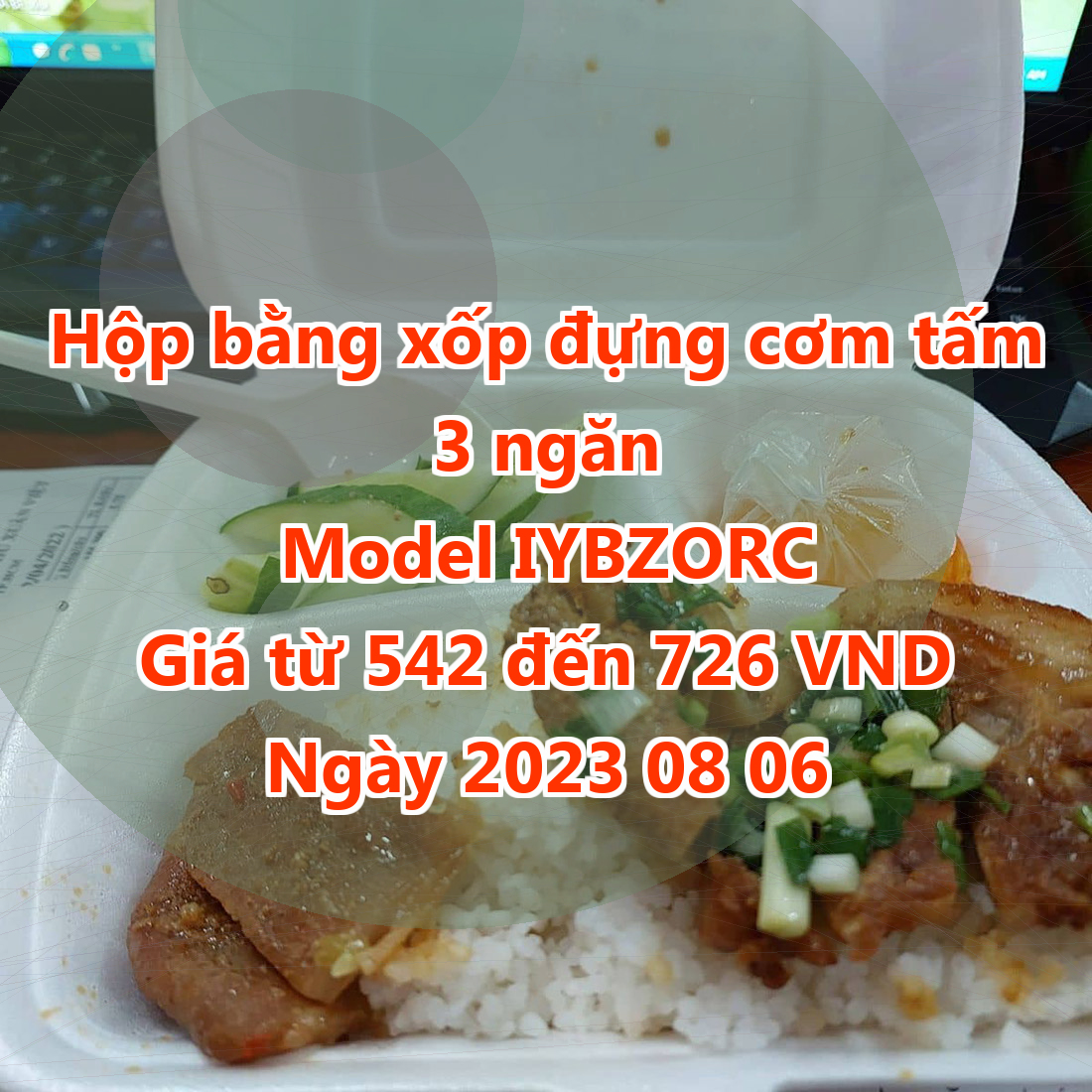 Hộp bằng xốp đựng cơm tấm 3 ngăn - Model IYBZORC