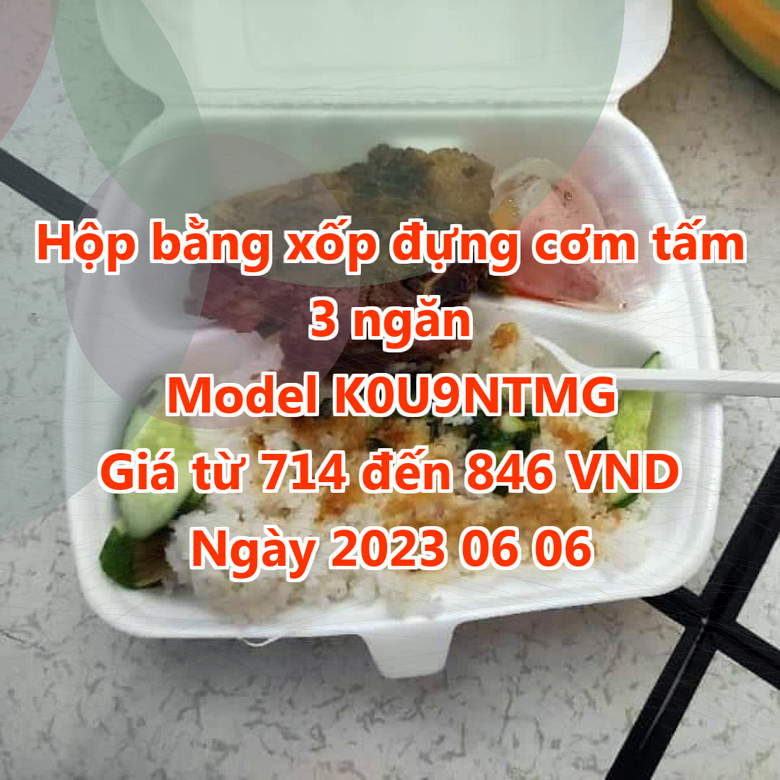 Hộp bằng xốp đựng cơm tấm 3 ngăn - Model K0U9NTMG