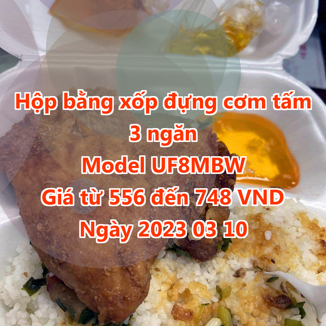 Hộp bằng xốp đựng cơm tấm 3 ngăn - Model UF8MBW